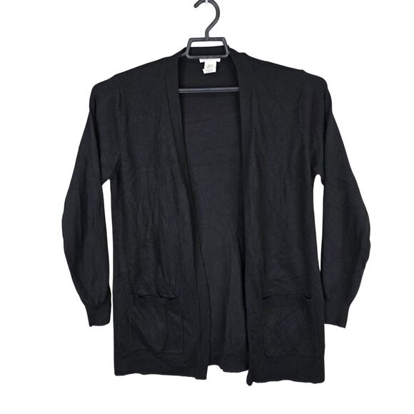 Womens Matty M Black Open Front Cardigan Sweater Long Sleeve Acrylic Blend L - Picture 1 of 7
